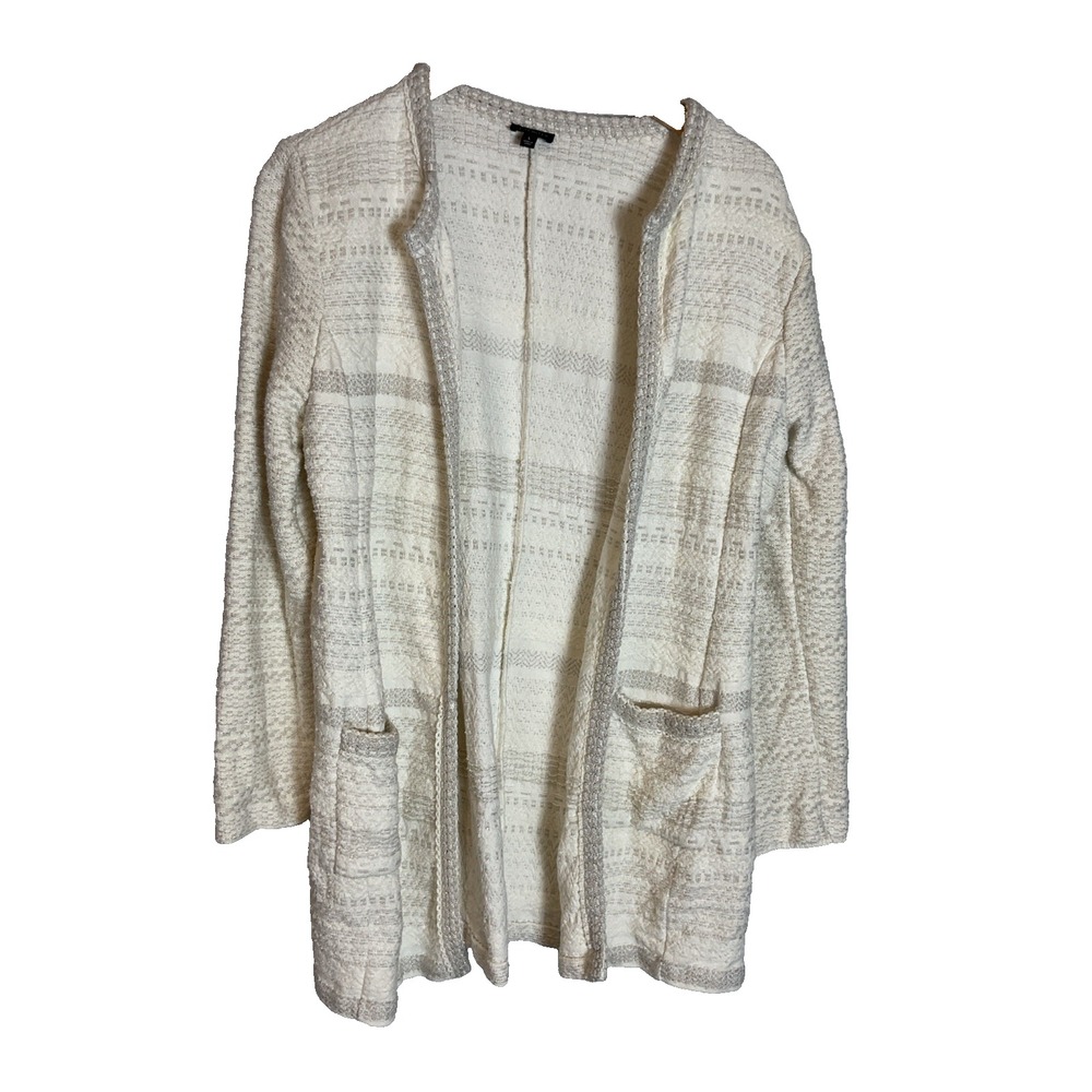 Talbots Ivory Metallic Stripe Textured Knit Open Front Cardigan Holiday Party‎